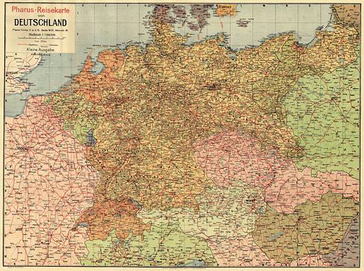 Deutschlandkarte ca. 1930 - Eisenbahnverbindungen, Kleine Ausgabe