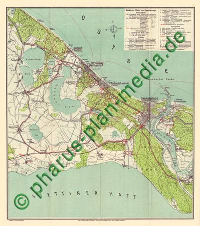 Usedom-Wollin 1925 - Wanderkarte - Karte III - Reproduktion, flach, schwarz-weiß
