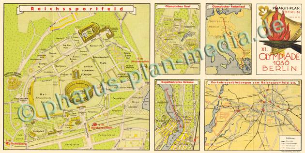 Berlin 1936 - Olympiaplan - Reproduktion, gefalzt, schwarz-weiß