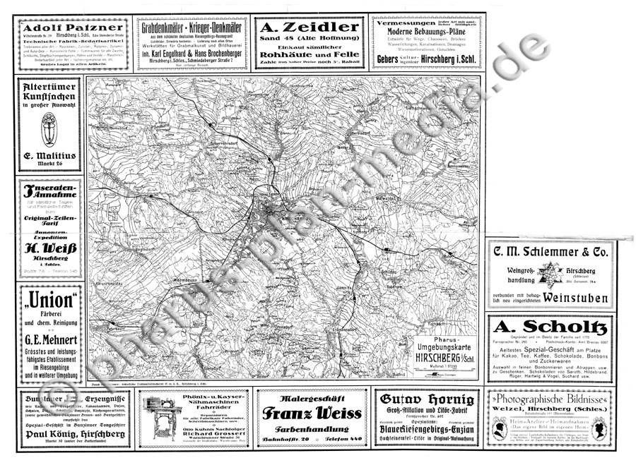 Hirschberg 1920 - Schlesien - Reproduktion, flach, schwarz-weiß