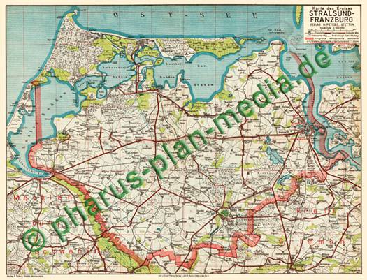Stralsund 1925, Stralsund / Franzburg - Kreiskarte - Reproduktion, flach, schwarz-weiß