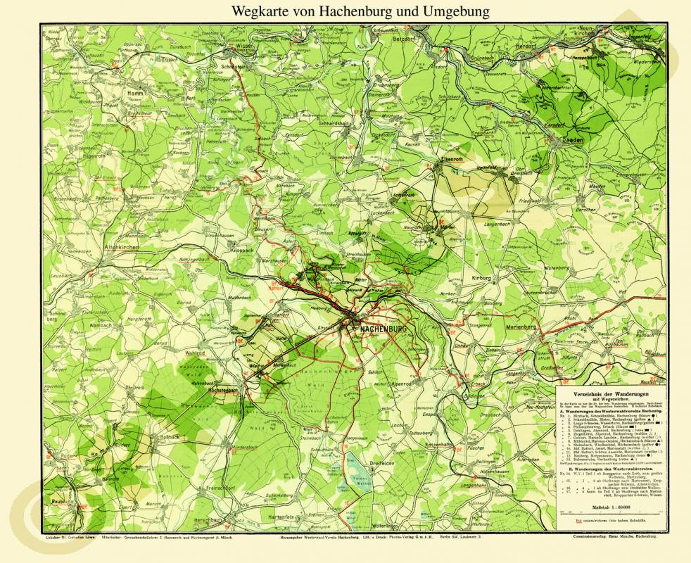 Hachenburg 1927 - Umgebungsplan - Reproduktion, gefalzt, schwarz-weiß