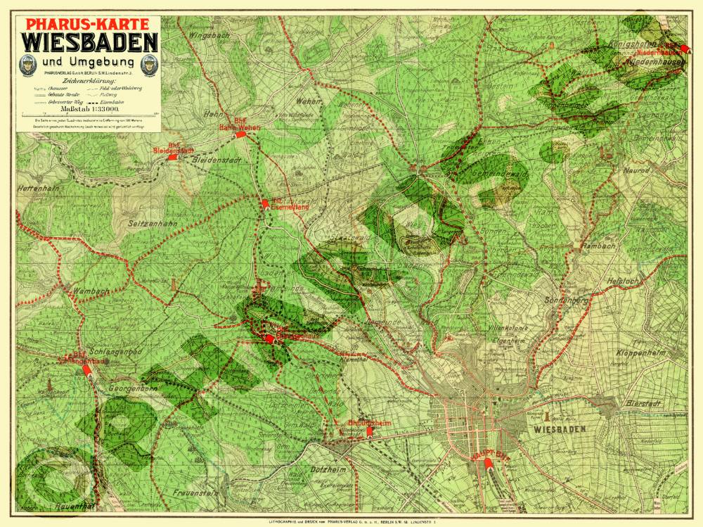 Wiesbaden 1910 - Umgebungsplan - Reproduktion, flach, schwarz-weiß